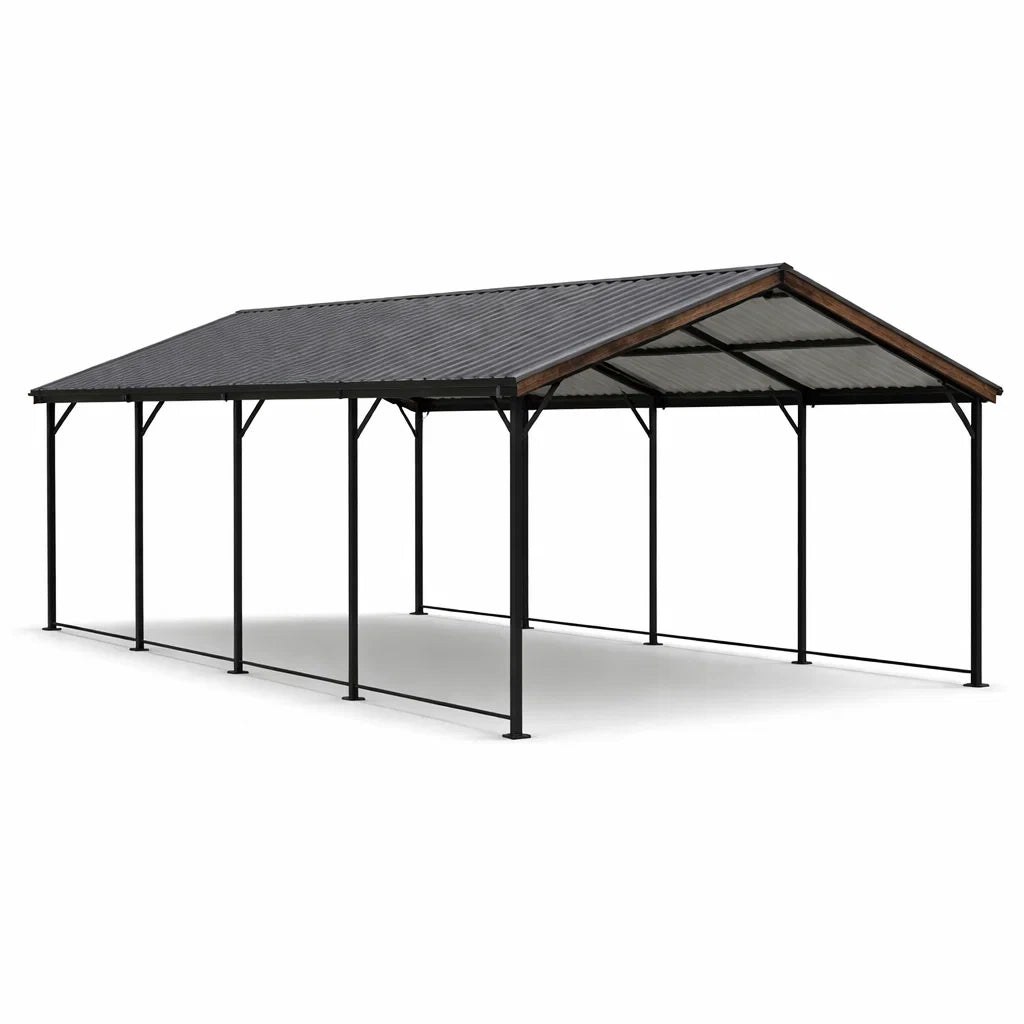 Abri de voiture en métal avec toit en acier ondulé 6,0x3,0x2,7m