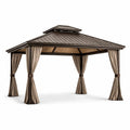Tonnelle de jardin en aluminium avec rideaux en polyester et toit en acier