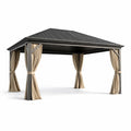Pavillon de Jardin en Métal avec Rideaux en Polyester Beige 3x4 m