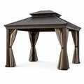 Pavillon de Jardin en Aluminium avec Toit en Acier et Rideaux en Polyester 3x4m