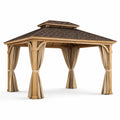 Pavillon en Bois avec Toit Shingle et Rideaux Beige