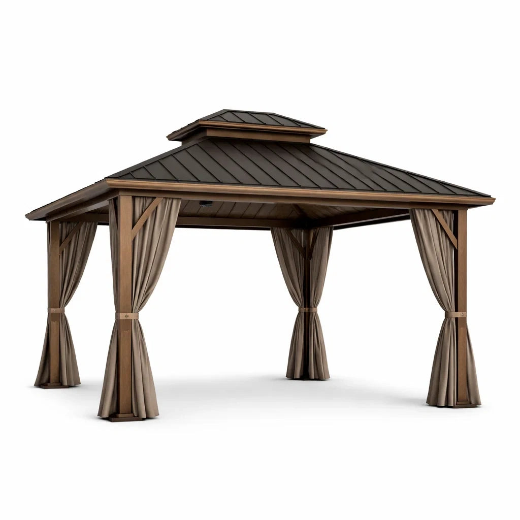Tonnelle de jardin en bois avec toit en acier galvanisé 300x400 cm