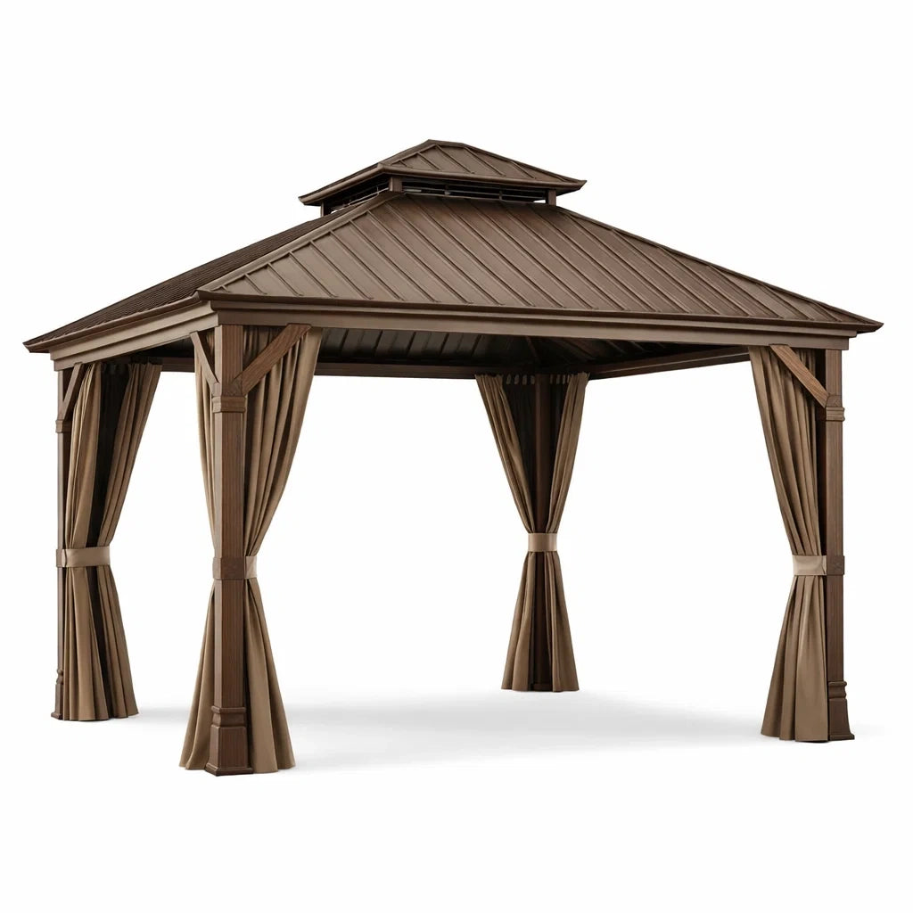 Tonnelle d'Extérieur en Acier et Polyester Marron 3x3 m