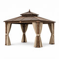 Pavillon de jardin en acier et polyester Brun et Beige 300x300x270cm