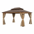 Tonnelle de jardin en bois avec toit à deux niveaux et rideaux en polyester 4x3m