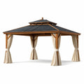 Pavillon en bois avec toit en polycarbonate et rideaux en polyester 400x300 cm