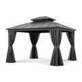 Pavillon de Jardin en Aluminium avec Toit en Acier Galvanisé et Rideaux en Polyester Noir 3x4m