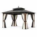 Pavillon en aluminium avec toit en acier et rideaux en polyester