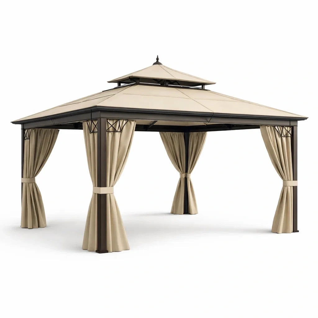 Pavillon de Jardin en Aluminium avec Toit en Polyester Beige 3x4 m