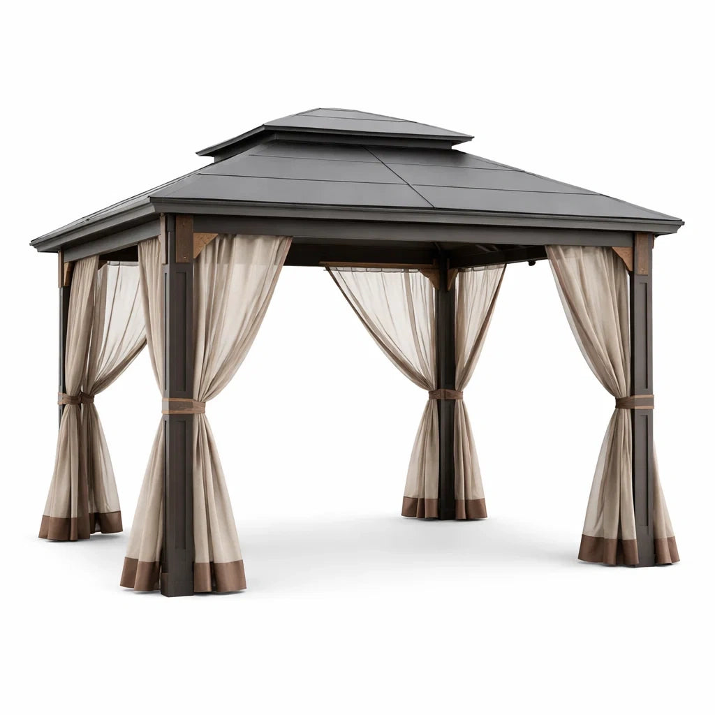 Pavillon Métal 3x3m avec Rideaux en Polyester