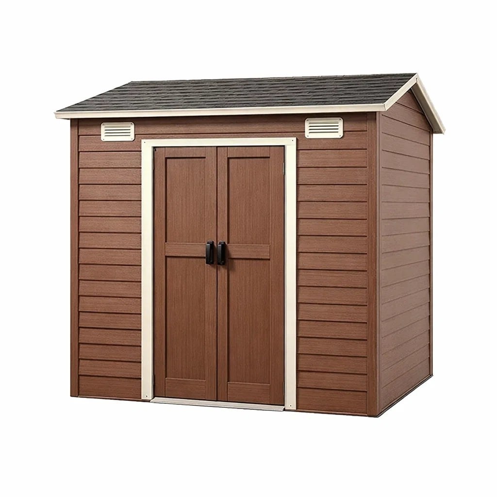 Abri de jardin en plastique marron avec cadre en acier 213x130x190 cm