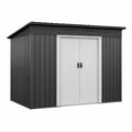 Abri de jardin en acier gris foncé et blanc avec portes coulissantes