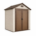 Abri de jardin en résine brun et beige 185x152x226 cm