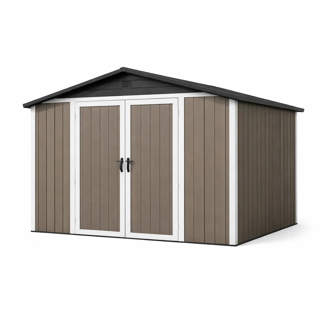 Abri de jardin en résine Marron avec double porte 320x230 cm